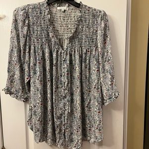 Rose Olive, Soft Peasant Top, Size 2X